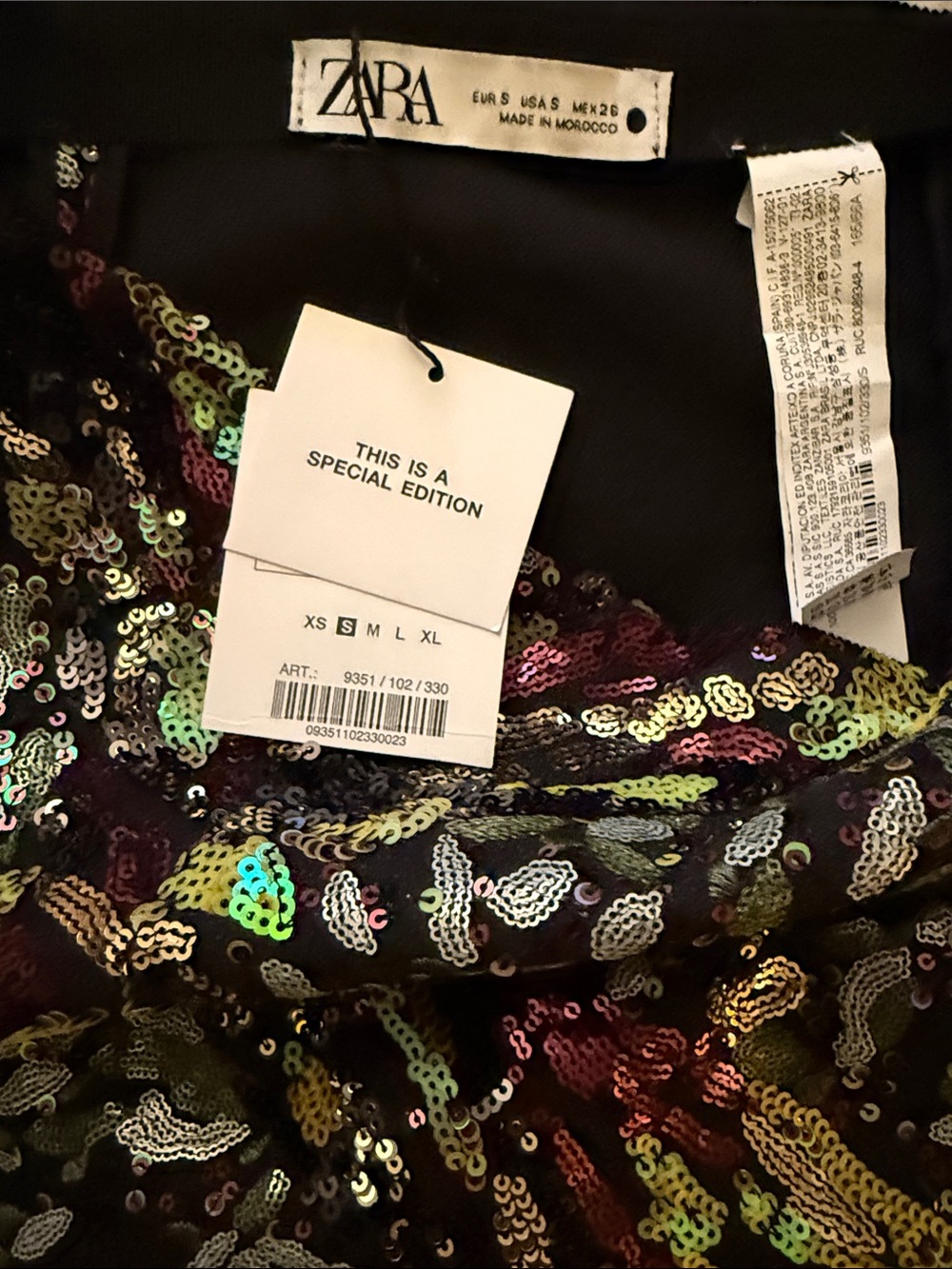 Zara NWT multicolor Sequin Mini Skirt on black underlay size Small - Picture 8 of 14